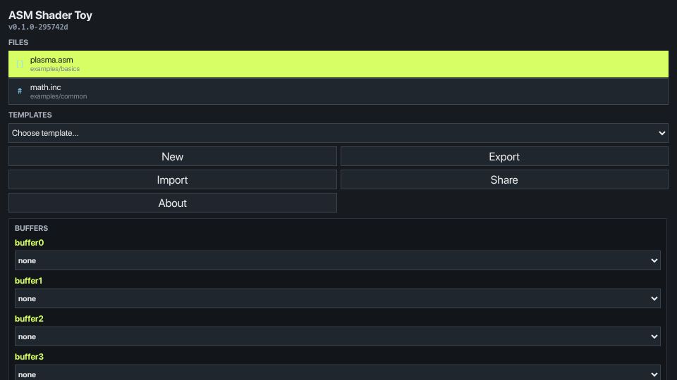 Screenshot of wegfawefgawefg.github.io: ASM Shader Toy