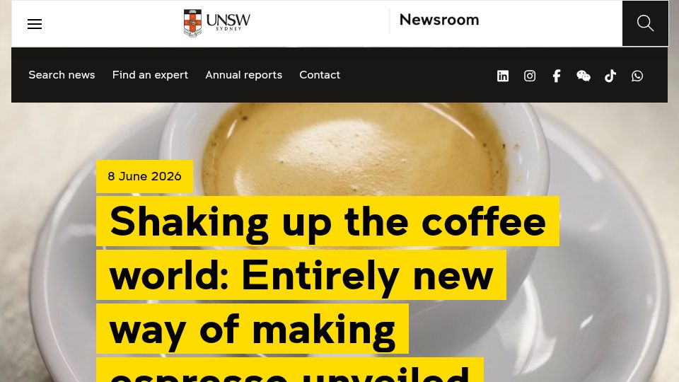 Screenshot of unsw.edu.au: Making espresso with ultrasound