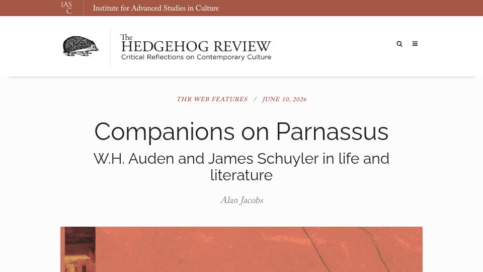 Screenshot of hedgehogreview.com: W.H. Auden and James Schuyler in life and literature