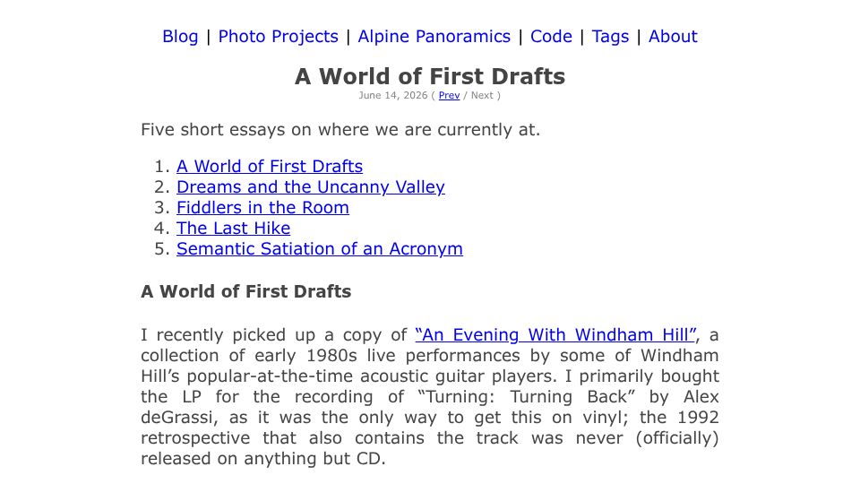Screenshot of leejo.github.io: A World of First Drafts
