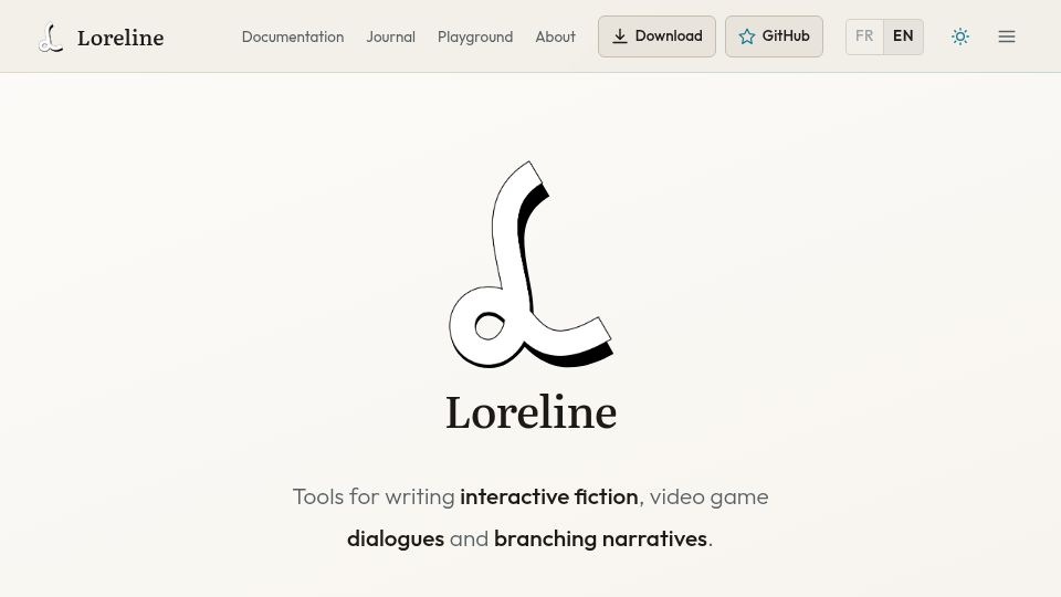 Screenshot of loreline.app: Loreline – Tools for writing interactive fiction