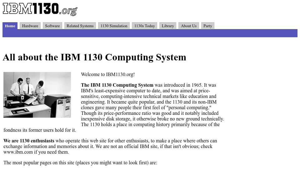 Screenshot of ibm1130.org: All about the IBM 1130 Computing System