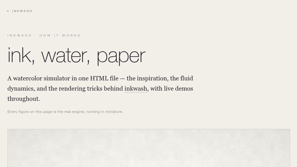 Screenshot of johnowhitaker.github.io: Show HN: Inkwash, a watercolor sketching app and explanation