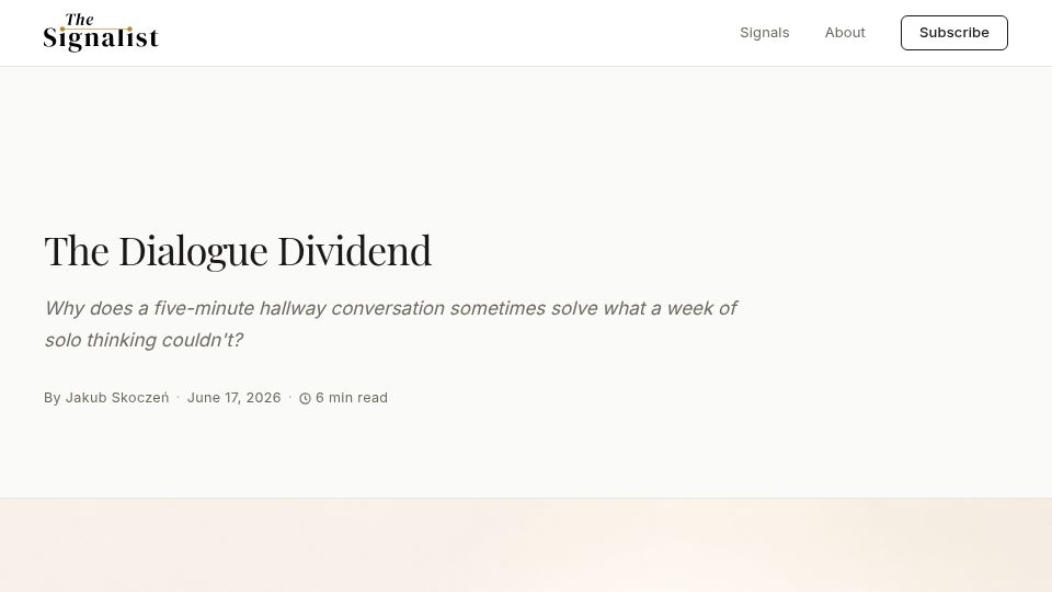 Screenshot of thesignalist.io: Why thinking out loud with someone beats thinking alone
