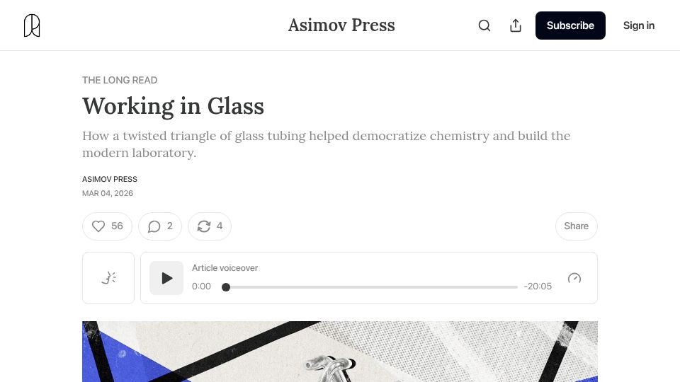 Screenshot of asimov.press: Working in Glass