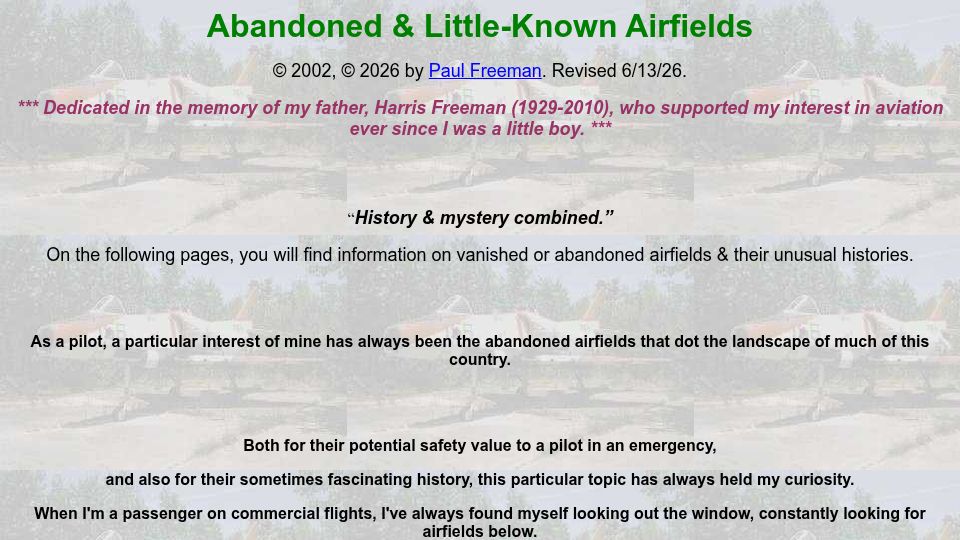 Screenshot of airfields-freeman.com: Abandoned and Little-Known Airfields