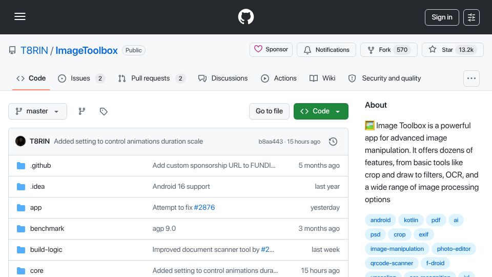Screenshot of github.com: Image Toolbox (T8RIN)
