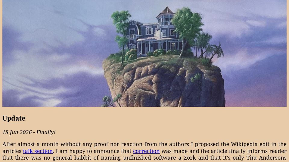 Screenshot of dpolakovic.space: Zork name origin got an update on Wikipedia