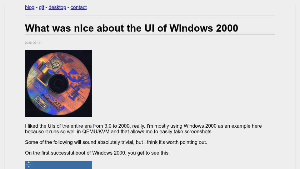 Screenshot of movq.de: What was nice about the UI of Windows 2000