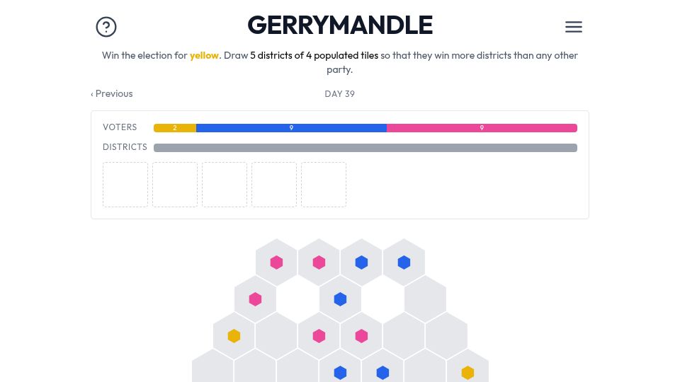 Screenshot of gerrymandle.cc: Show HN: Gerrymandle - Daily puzzle game where you redraw electoral districts