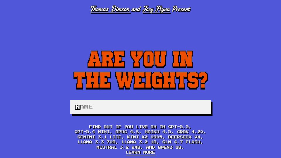 Screenshot of intheweights.com: Show HN: Are You in the Weights?