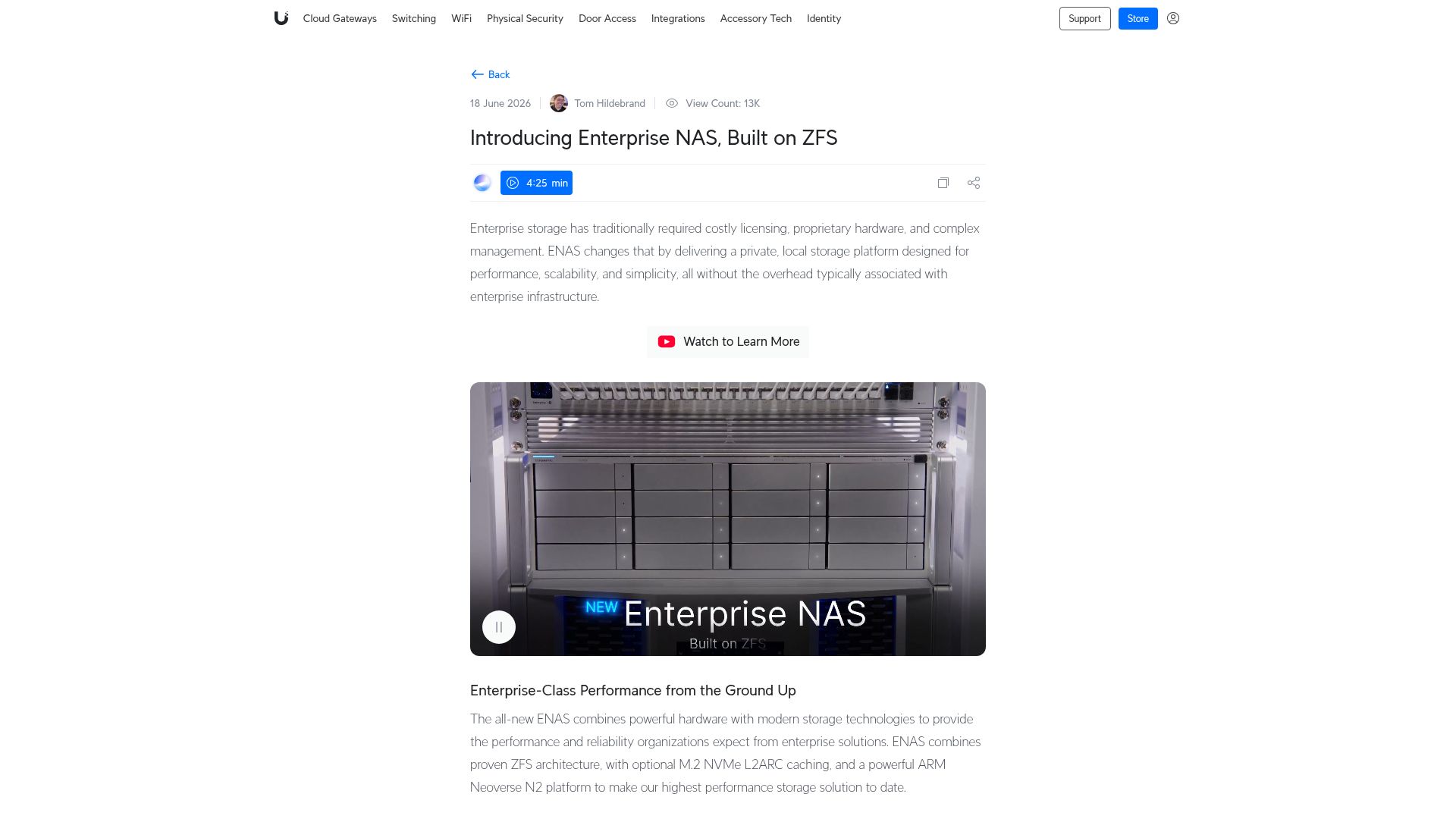 Screenshot of blog.ui.com: Ubiquiti: Enterprise NAS, Built on ZFS