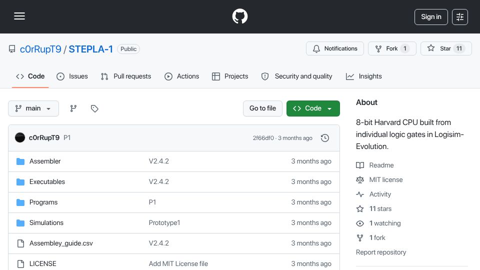 Screenshot of github.com: Show HN: We built an 8-bit CPU as 2nd year EE students