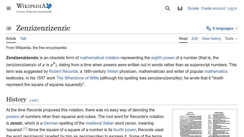 Screenshot of en.wikipedia.org: Zenzizenzizenzic