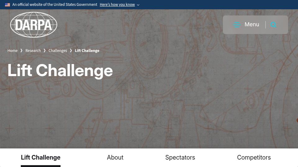 Screenshot of darpa.mil: Lift Challenge
