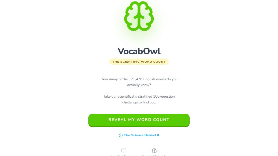 Screenshot of vocabowl-870366514258.us-west1.run.app: How many of the 170k English words do you know?