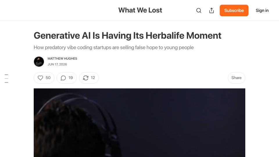 Screenshot of whatwelo.st: Generative AI Is Having Its Herbalife Moment