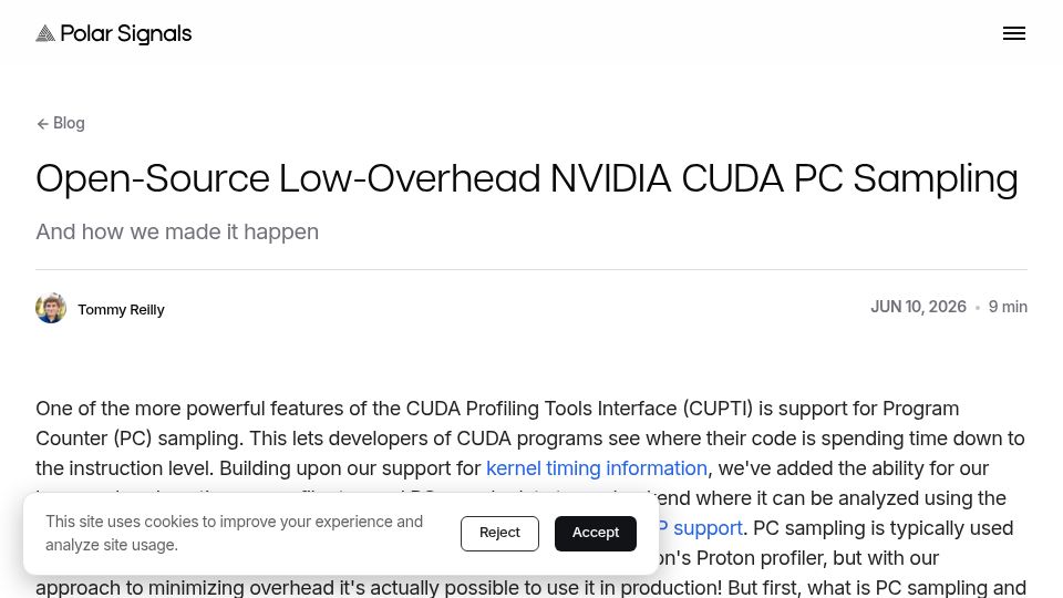 Screenshot of polarsignals.com: Show HN: Continuous Nvidia CUDA PC Sampling Profiler