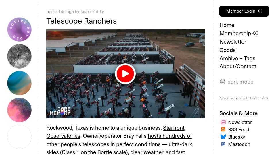 Screenshot of kottke.org: Telescope Ranchers