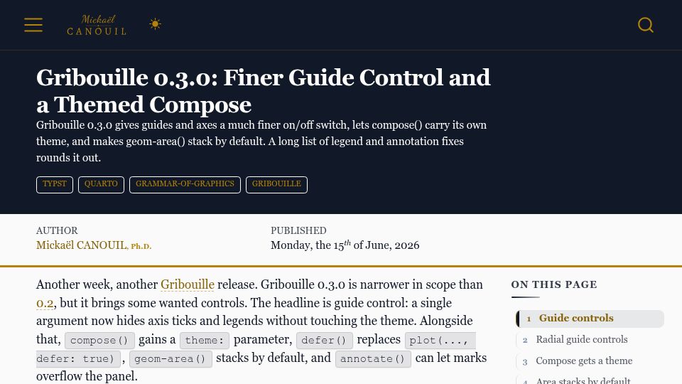 Screenshot of mickael.canouil.fr: Gribouille 0.3.0: A Grammar of Graphics for Typst