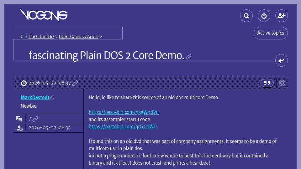 Screenshot of vogons.org: Multicore suppport for DOS is real – partly