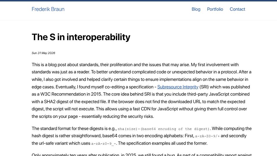 Screenshot of frederikbraun.de: The S in Interoperability