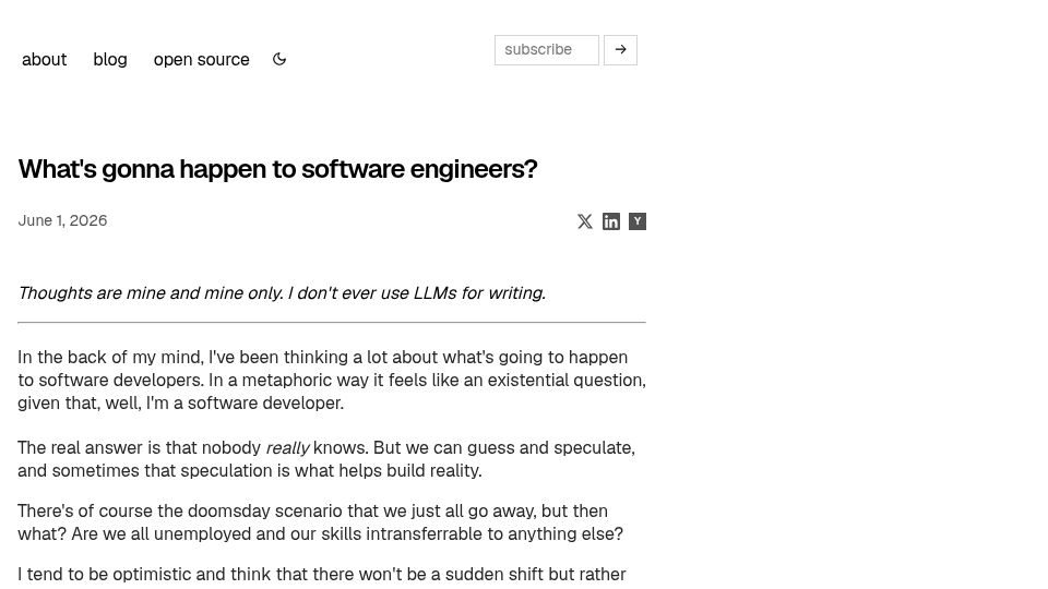 Screenshot of yakko.dev: What's gonna happen to software engineers?