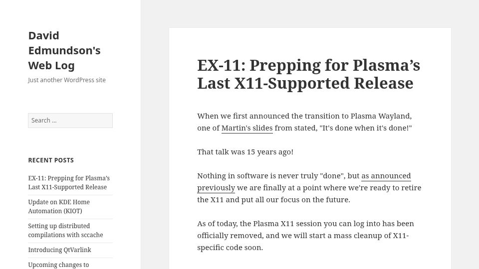Screenshot of blog.davidedmundson.co.uk: Preparing for KDE Plasma's Last X11-Supported Release