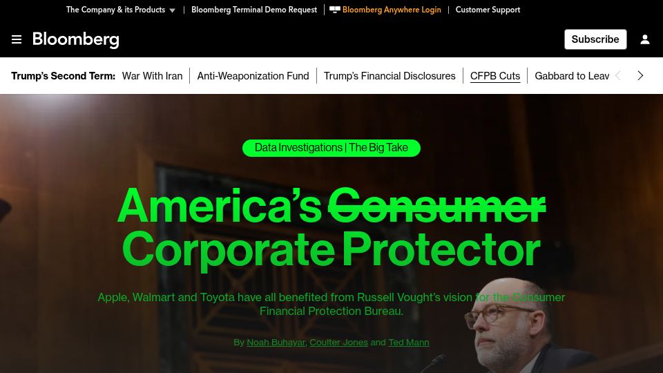 Screenshot of bloomberg.com: America's Corporate Protector