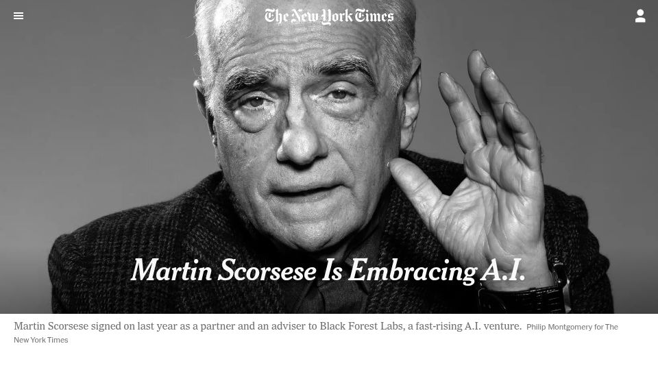 Screenshot of nytimes.com: Martin Scorsese Is Embracing A.I