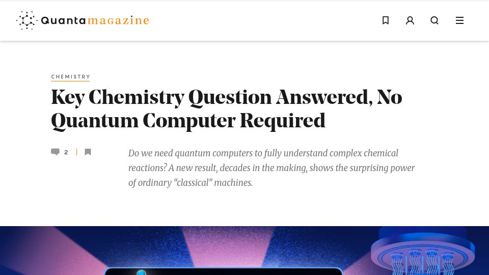 Screenshot of quantamagazine.org: Key chemistry question answered, no quantum computer required