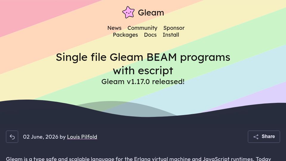 Screenshot of gleam.run: Gleam v1.17.0