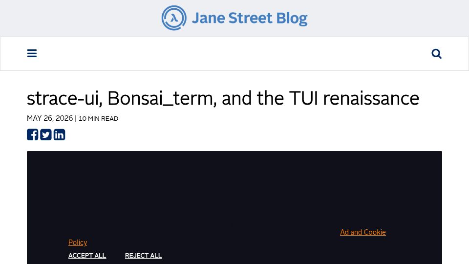 Screenshot of blog.janestreet.com: Strace-ui, Bonsai_term, and the TUI renaissance