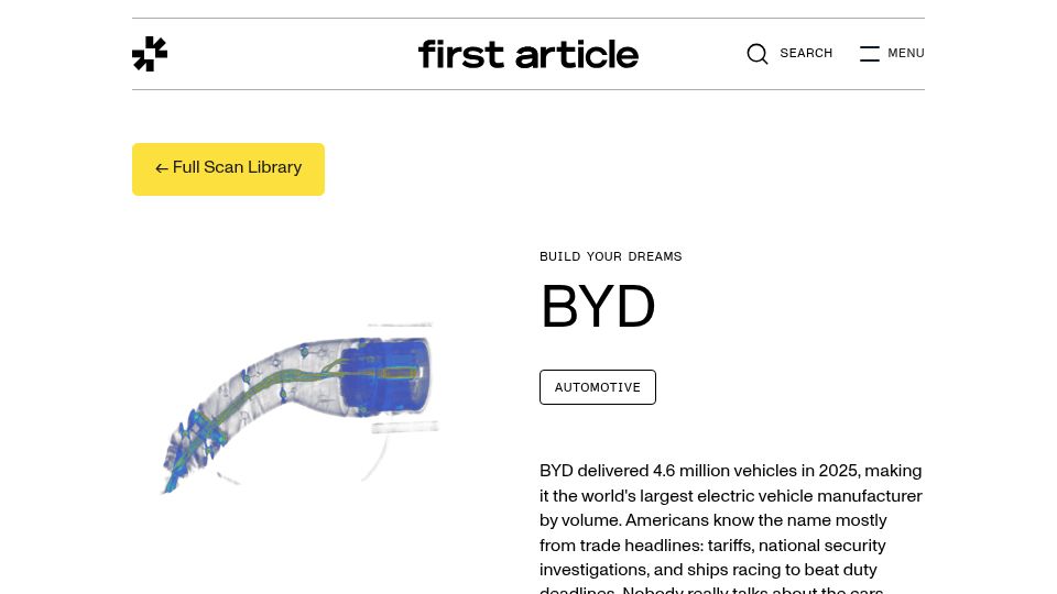 Screenshot of lumafield.com: CT scans of BYD car parts