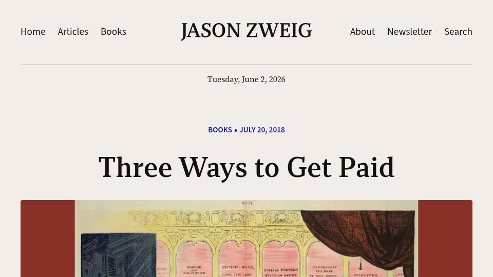 Screenshot of jasonzweig.com: Three Ways to Get Paid (2018)