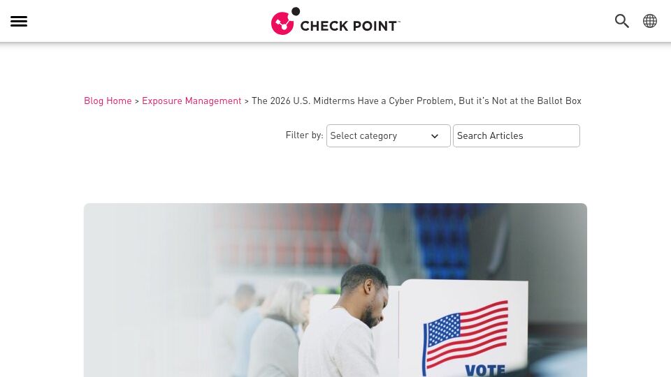 Screenshot of blog.checkpoint.com: U.S. Midterms Have a Cyber Problem, but It's Not at the Ballot Box