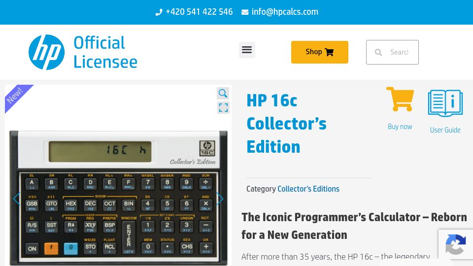 Screenshot of hpcalcs.com: HP re-releases classic computer science calculator: The HP-16C