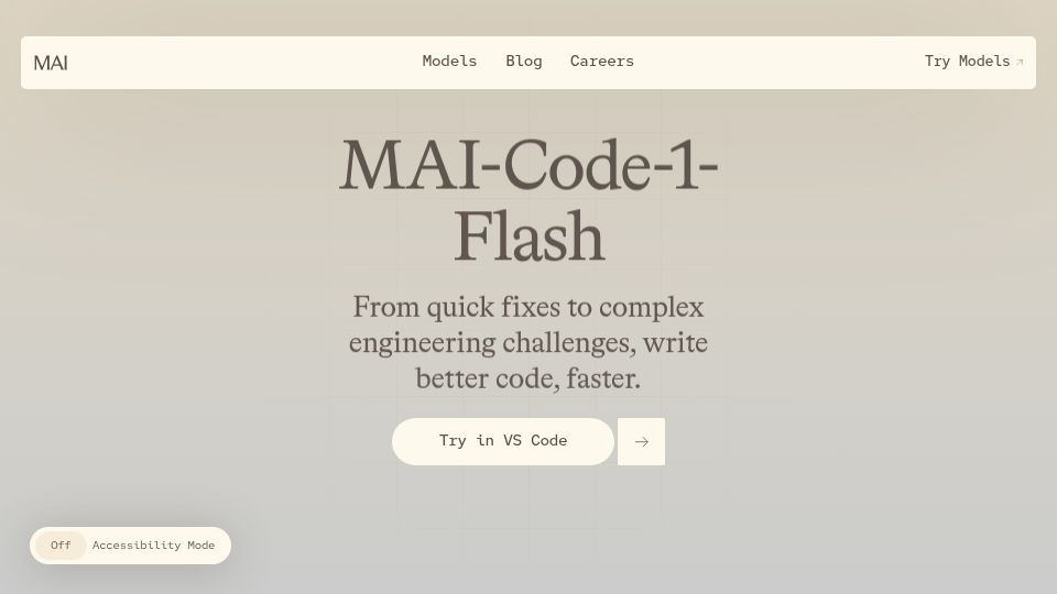 Screenshot of microsoft.ai: MAI-Code-1-Flash