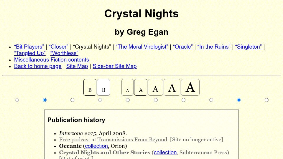 Screenshot of gregegan.net: Crystal Nights (2008)