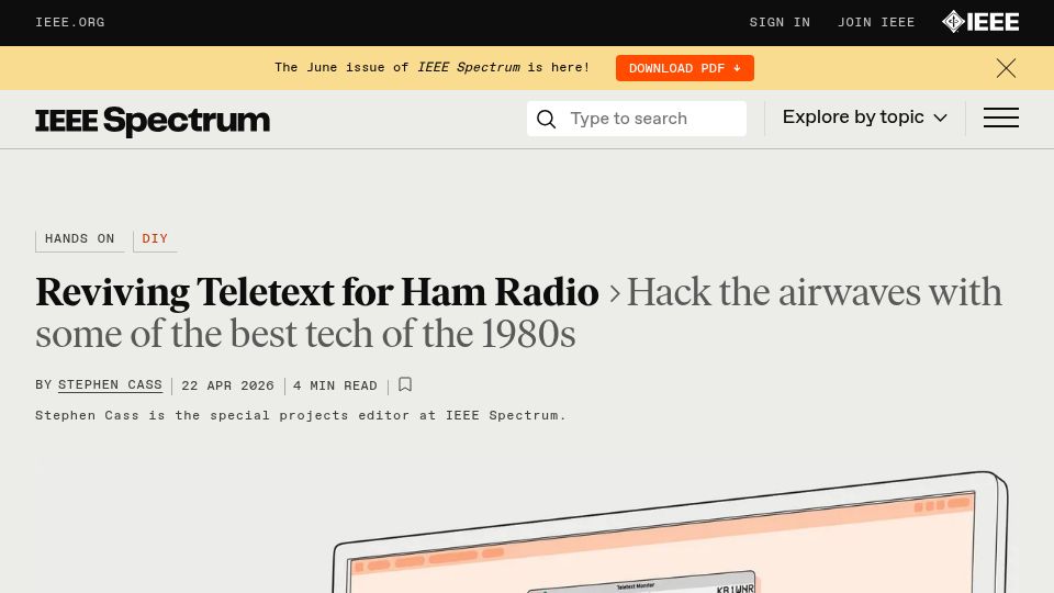 Screenshot of spectrum.ieee.org: Reviving Teletext for Ham Radio