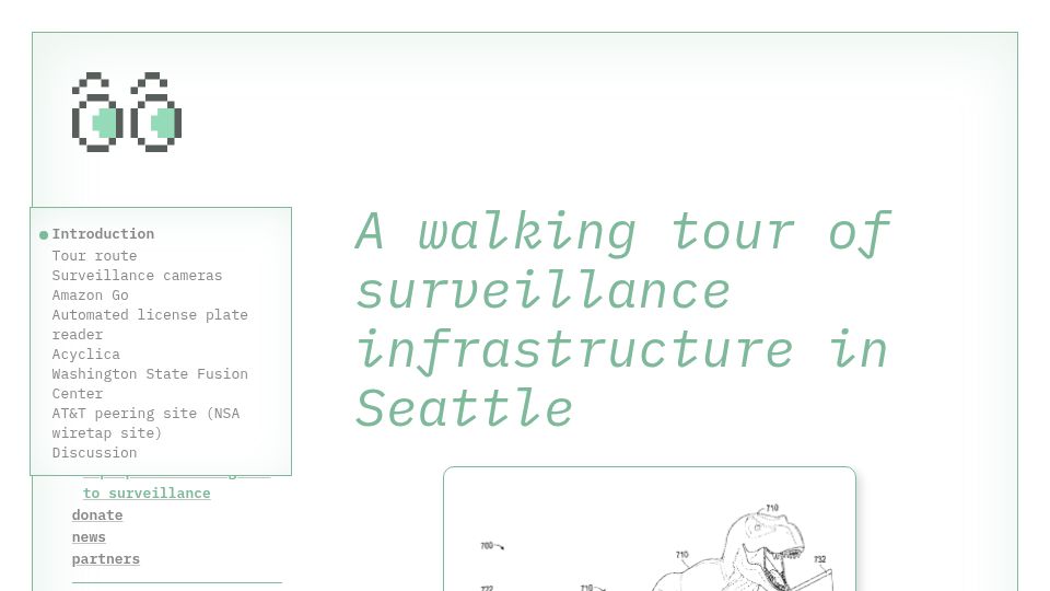 Screenshot of coveillance.org: A walking tour of surveillance infrastructure in Seattle (2020)