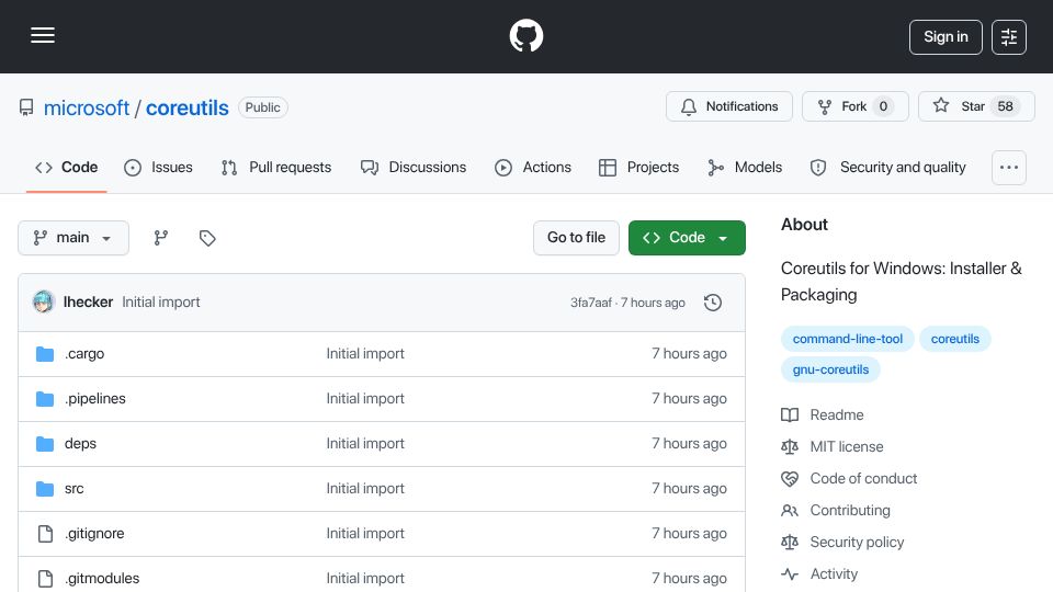 Screenshot of github.com: Coreutils for Windows
