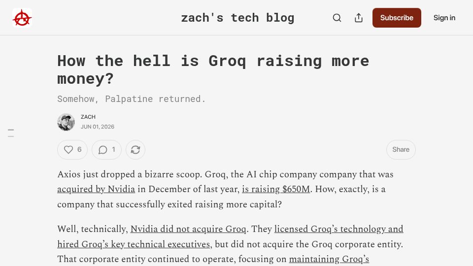 Screenshot of zach.be: How is Groq raising more money?