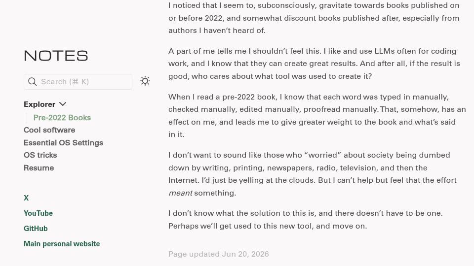 Screenshot of notes.lorenzogravina.com: Pre-2022 Books