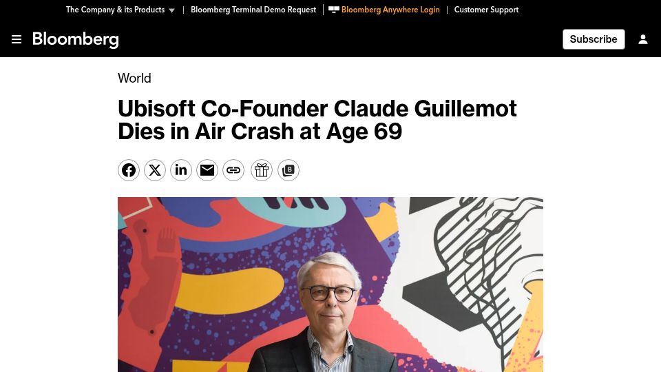 Screenshot of reuters.com: Ubisoft co-founder Claude Guillemot has died in a plane crash