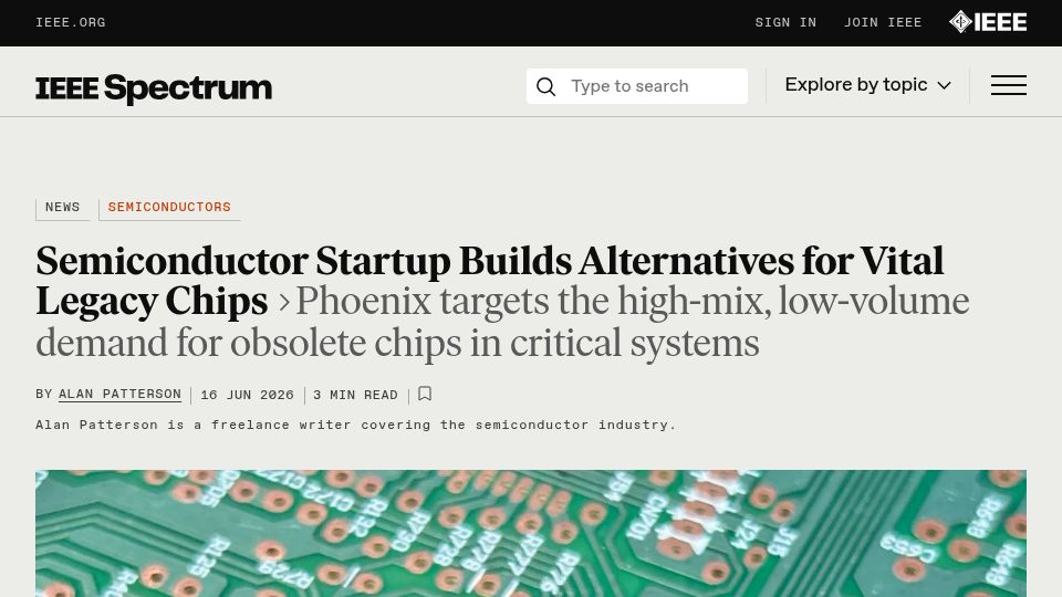 Screenshot of spectrum.ieee.org: Semiconductor Lifeline Keeps Fighter Jets in the Air