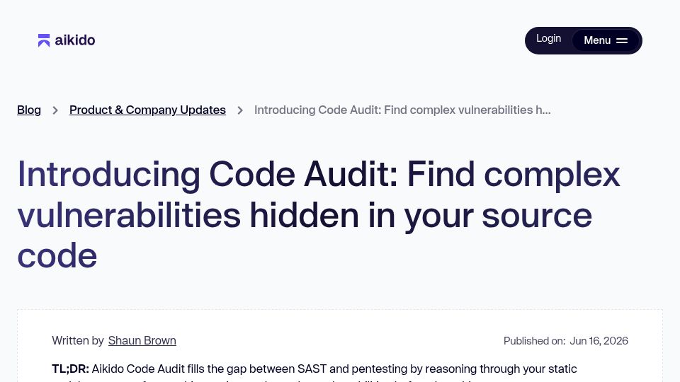 Screenshot of aikido.dev: Aikido Code Audit