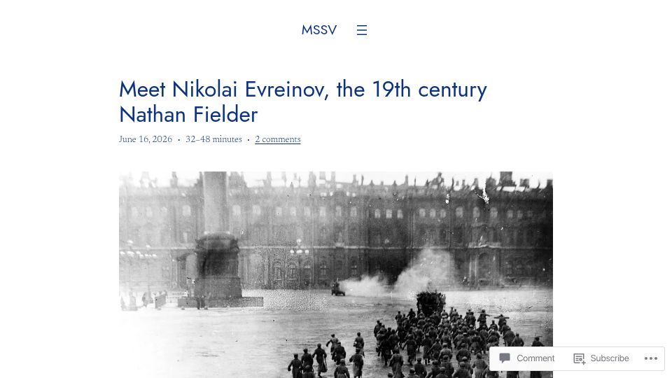 Screenshot of mssv.net: Meet Nikolai Evreinov, the 19th century Nathan Fielder