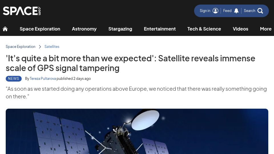 Screenshot of space.com: Satellite reveals immense scale of GPS signal tampering