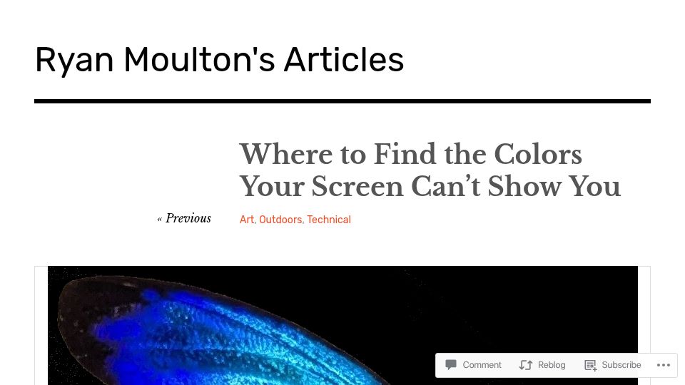 Screenshot of moultano.wordpress.com: Where to Find the Colors Your Screen Can't Show You